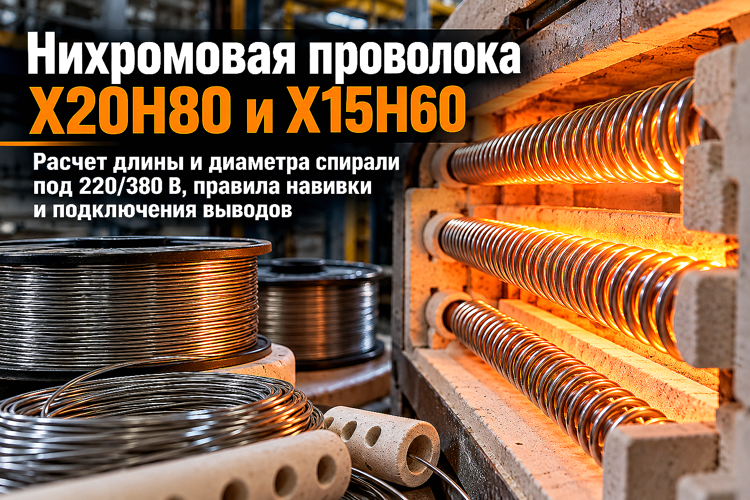 Проволока нихромовая Х20Н80 и Х15Н60: расчет спирали нагревателя, подбор диаметра под 220/380 В и навивка