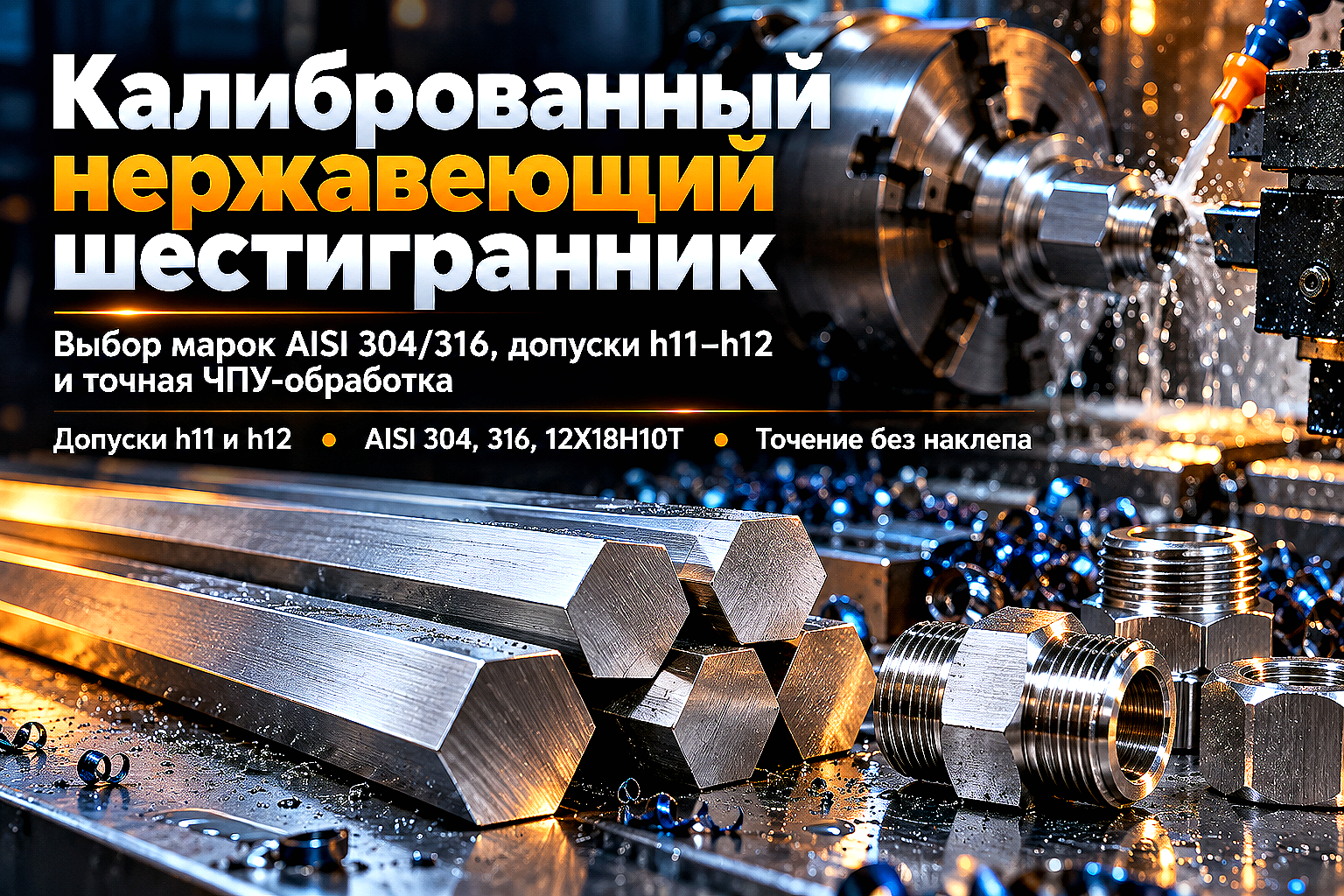 Шестигранник нержавеющий калиброванный: выбор стали AISI 304/316 и 12Х18Н10Т, допуски ГОСТ 8560-78 и точение на ЧПУ