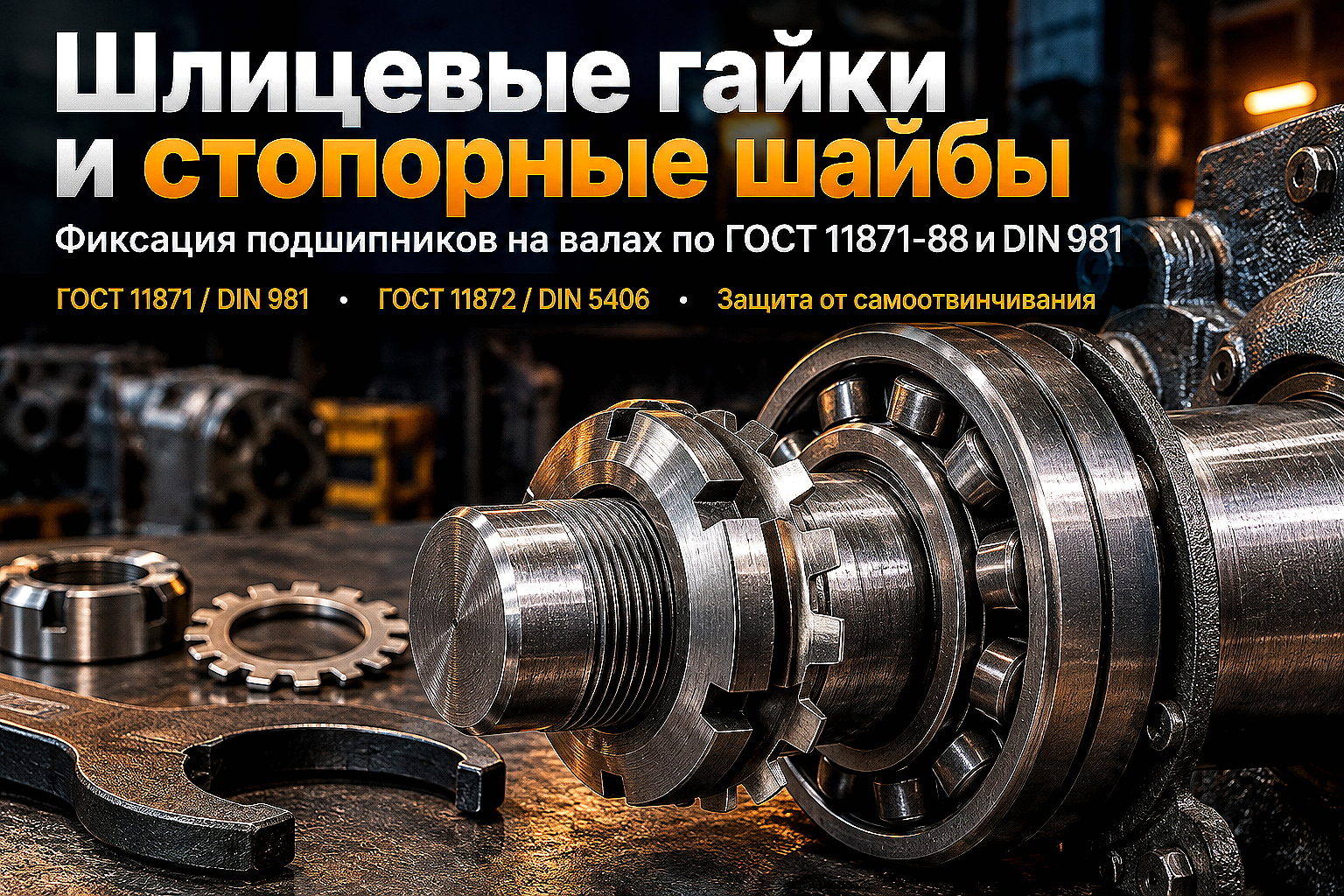 Шлицевые гайки и многолапчатые стопорные шайбы: выбор по ГОСТ 11871 / DIN 981, расчет затяжки и фиксация подшипников на валах