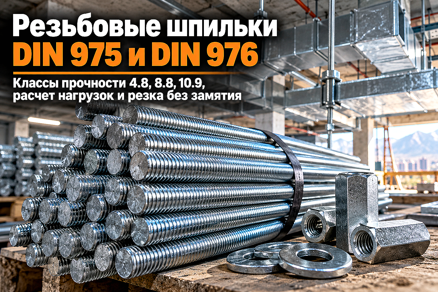 Шпилька резьбовая оцинкованная DIN 975 и DIN 976: выбор классов прочности, расчет подвесов и резка