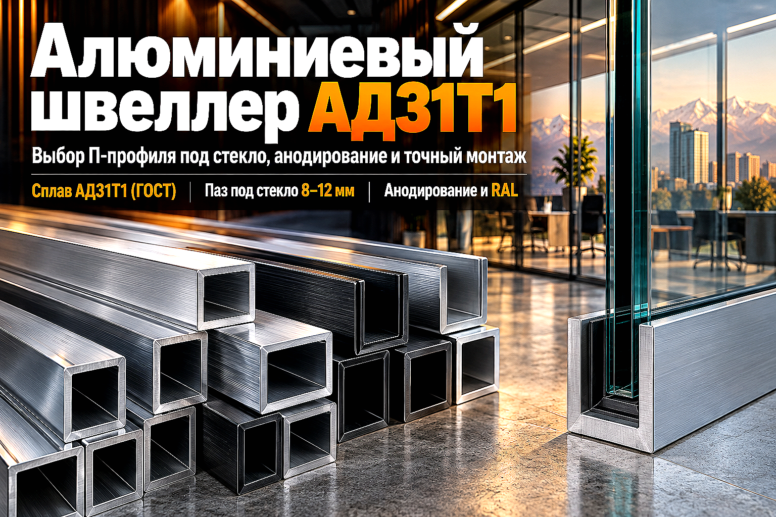 Швеллер алюминиевый АД31Т1: выбор типоразмеров, анодирование и монтаж цельностеклянных перегородок