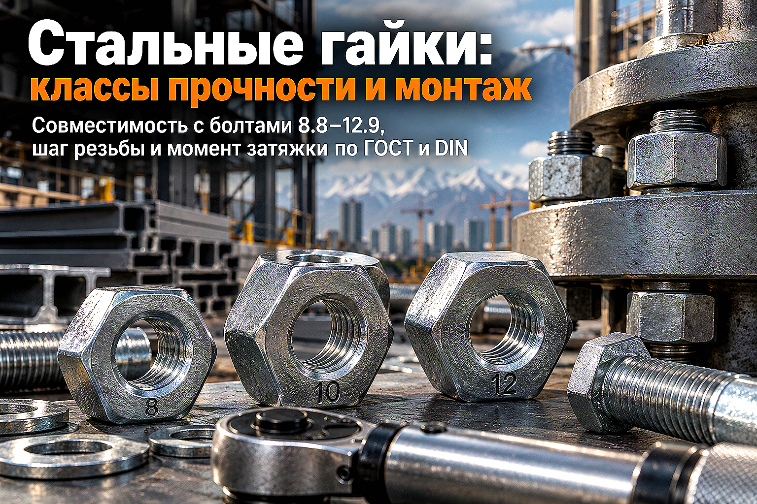 Стальные шестигранные гайки: выбор классов прочности 8, 10, 12, подбор пары к болтам и монтаж