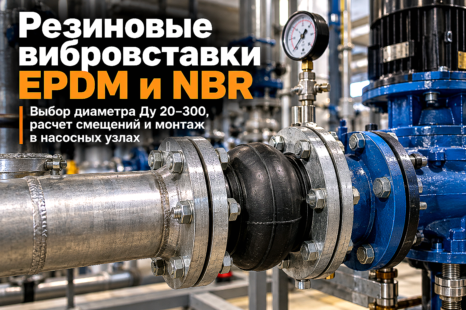 Вибровставки резиновые фланцевые EPDM и NBR: выбор диаметра Ду 20–300, расчет смещений и правила монтажа насосов