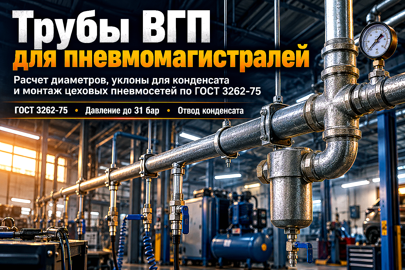 Водогазопроводные трубы ГОСТ 3262-75 для пневмомагистралей и сжатого воздуха: выбор серий, расчет диаметров и монтаж
