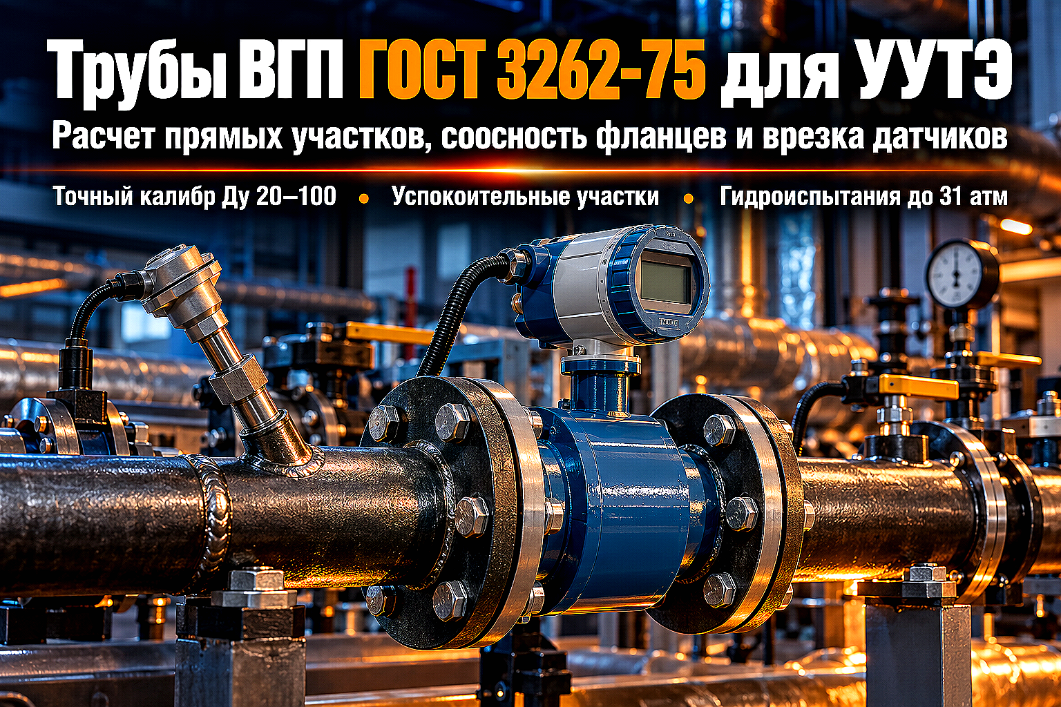 Водогазопроводные трубы ГОСТ 3262-75 для узлов учета тепла (УУТЭ): расчет успокоительных участков, врезка датчиков и сдача АлТС